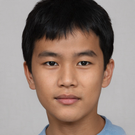 Neutral asian child male with short  black hair and brown eyes