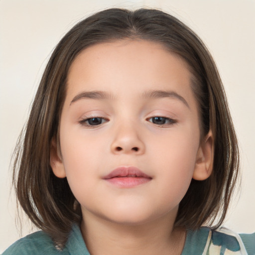 Neutral white child female with medium  brown hair and brown eyes