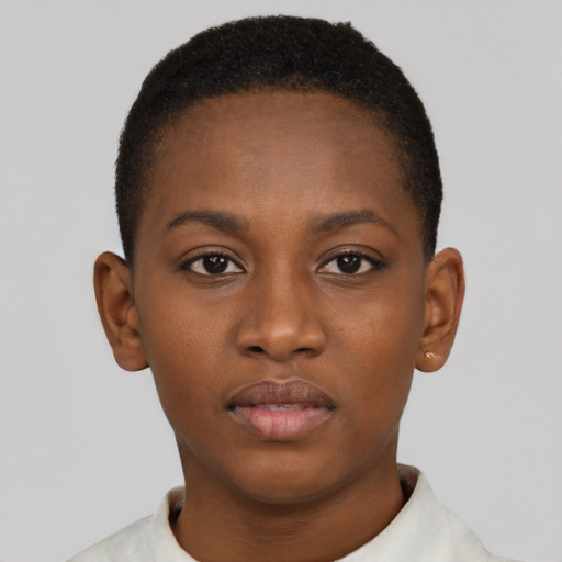 Neutral black young-adult female with short  brown hair and brown eyes