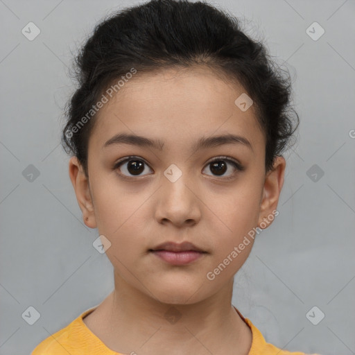 Neutral white child female with short  brown hair and brown eyes