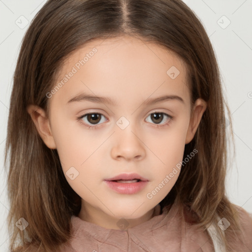 Neutral white child female with medium  brown hair and brown eyes