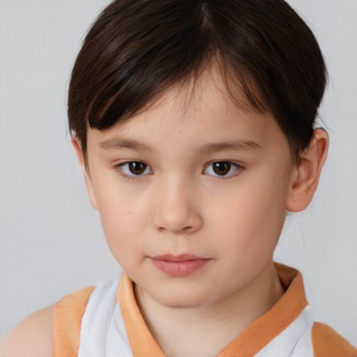 Neutral white child female with short  brown hair and brown eyes