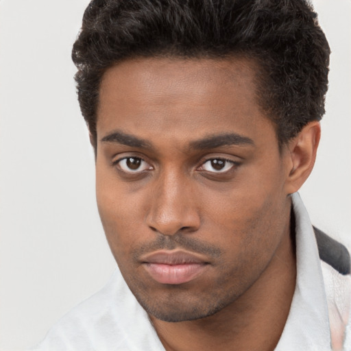 Neutral black young-adult male with short  brown hair and brown eyes