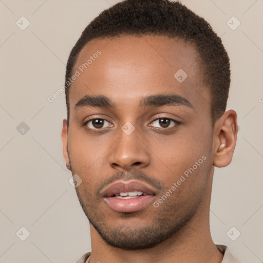 Neutral black young-adult male with short  brown hair and brown eyes