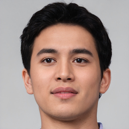 Neutral asian young-adult male with short  black hair and brown eyes