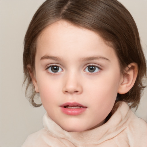 Neutral white child female with medium  brown hair and brown eyes