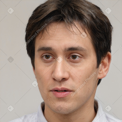 Neutral white adult male with short  brown hair and brown eyes