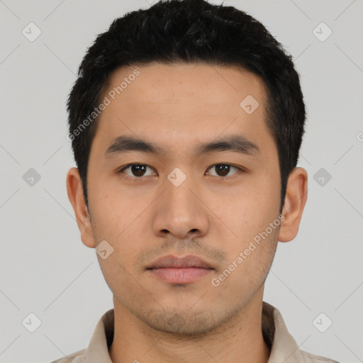 Neutral asian young-adult male with short  black hair and brown eyes