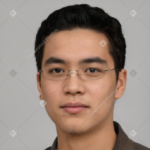 Neutral asian young-adult male with short  black hair and brown eyes