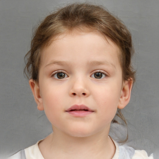 Neutral white child female with short  brown hair and brown eyes