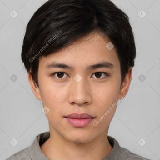 Neutral asian young-adult male with short  black hair and brown eyes