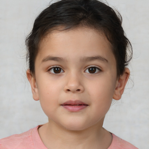 Neutral white child female with short  brown hair and brown eyes