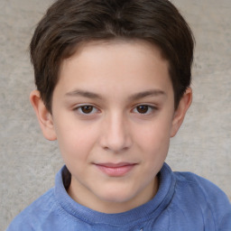 Joyful white child female with short  brown hair and brown eyes