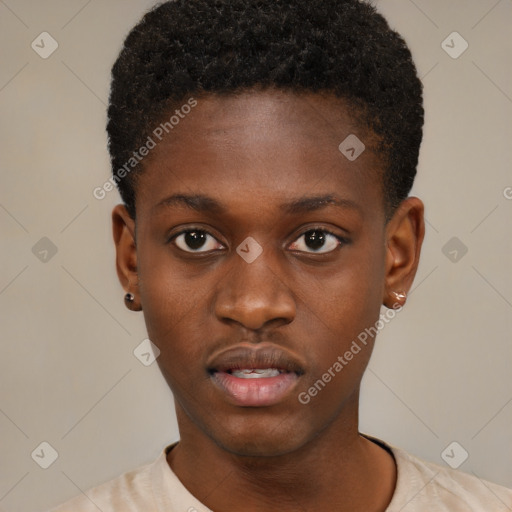 Neutral black young-adult male with short  brown hair and brown eyes