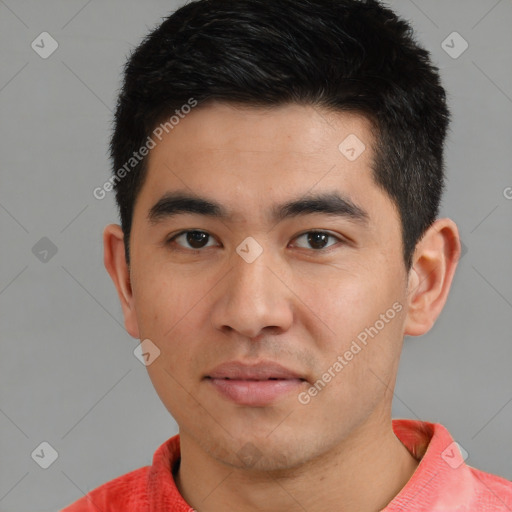 Neutral asian young-adult male with short  black hair and brown eyes