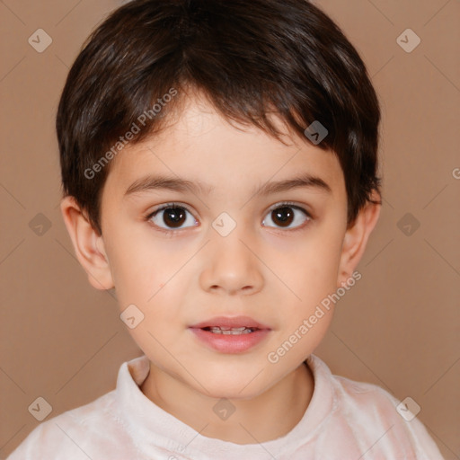 Neutral white child male with short  brown hair and brown eyes