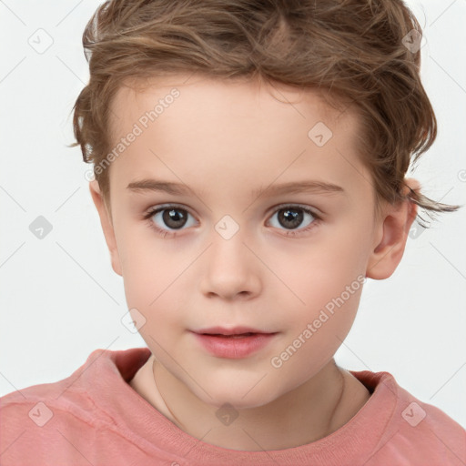 Neutral white child female with short  brown hair and grey eyes