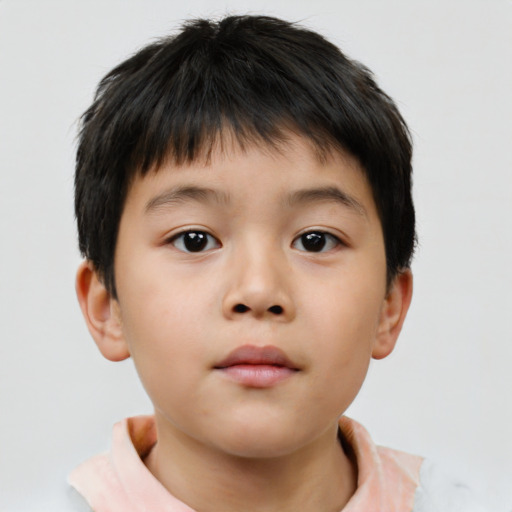 Neutral asian child male with short  brown hair and brown eyes