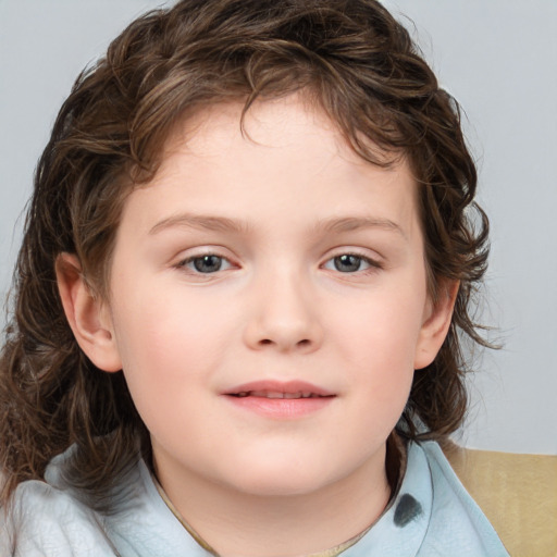 Neutral white child female with medium  brown hair and brown eyes