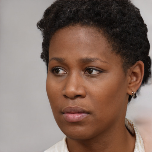 Neutral black young-adult female with short  brown hair and brown eyes
