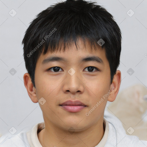 Neutral asian child male with short  brown hair and brown eyes
