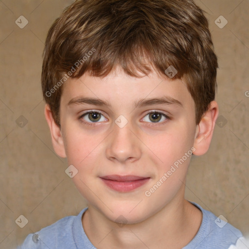 Joyful white child male with short  brown hair and brown eyes