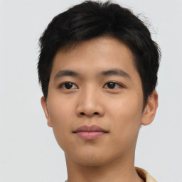 Neutral asian young-adult male with short  brown hair and brown eyes