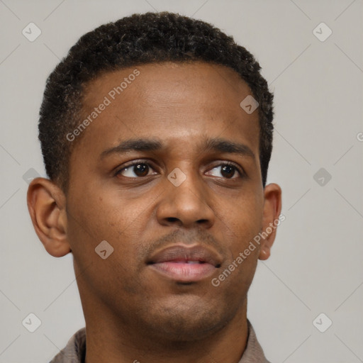 Neutral black young-adult male with short  brown hair and brown eyes