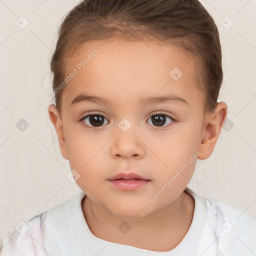 Neutral white child female with short  brown hair and brown eyes