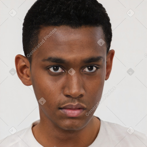 Neutral black young-adult male with short  brown hair and brown eyes