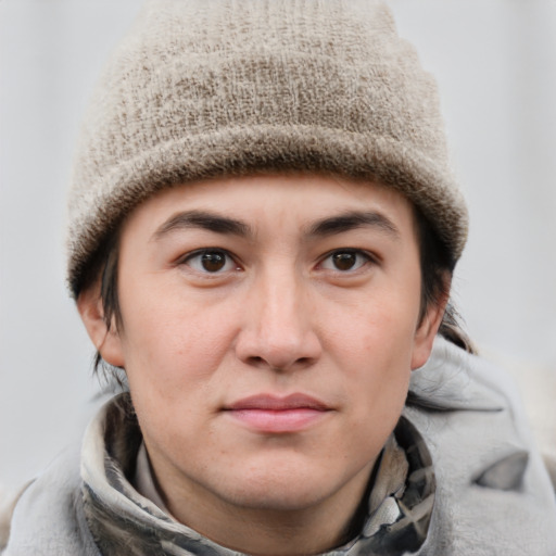 Neutral white young-adult male with short  brown hair and grey eyes