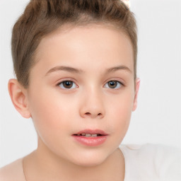 Neutral white child female with short  brown hair and brown eyes