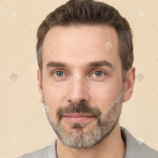 Neutral white adult male with short  brown hair and brown eyes