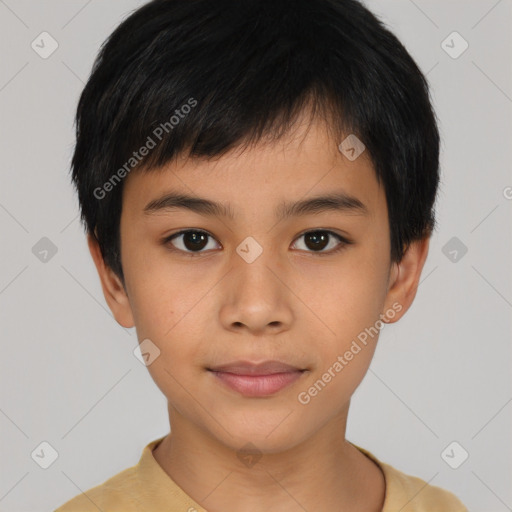 Neutral asian child male with short  brown hair and brown eyes