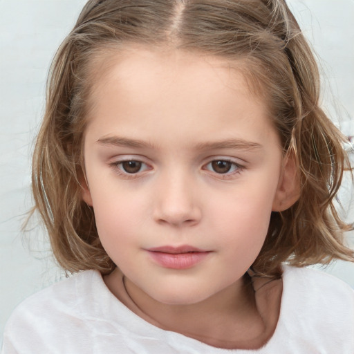 Neutral white child female with medium  brown hair and brown eyes