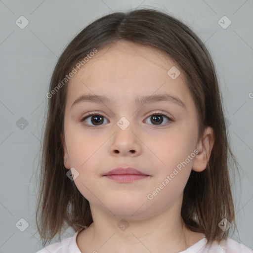 Neutral white child female with medium  brown hair and brown eyes