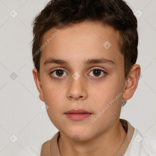 Neutral white child male with short  brown hair and brown eyes