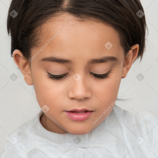 Neutral white young-adult female with short  brown hair and brown eyes