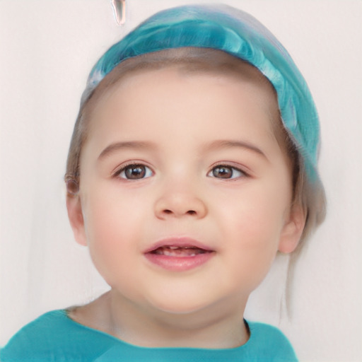 Joyful white child female with short  brown hair and brown eyes