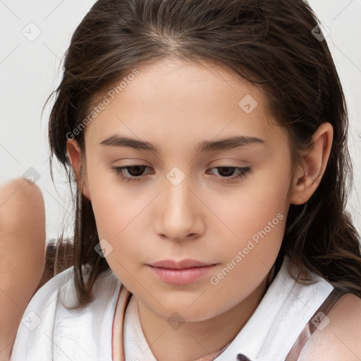 Neutral white child female with medium  brown hair and brown eyes