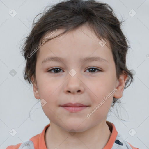 Neutral white child female with medium  brown hair and brown eyes