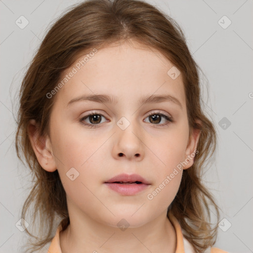 Neutral white child female with medium  brown hair and brown eyes