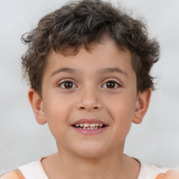 Joyful white child male with short  brown hair and brown eyes