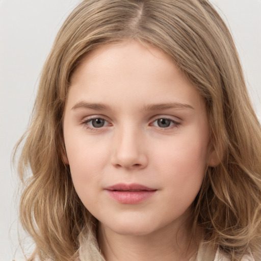 Neutral white child female with long  brown hair and brown eyes