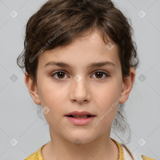 Neutral white child female with medium  brown hair and brown eyes