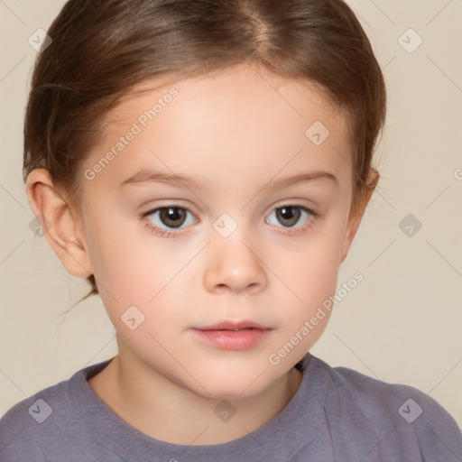 Neutral white child female with short  brown hair and brown eyes