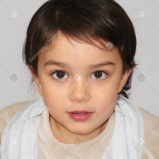 Neutral white child female with medium  brown hair and brown eyes