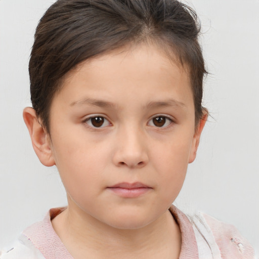 Neutral white child female with short  brown hair and brown eyes