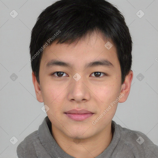 Neutral asian young-adult male with short  black hair and brown eyes