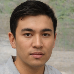 Neutral asian young-adult male with short  brown hair and brown eyes